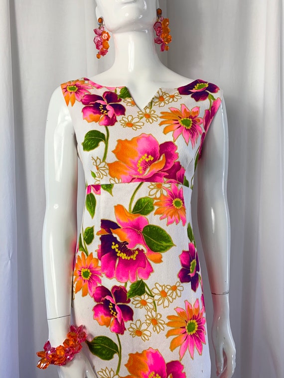 1960's Jewel Coloured Floral Cotton Barkcloth Max… - image 8