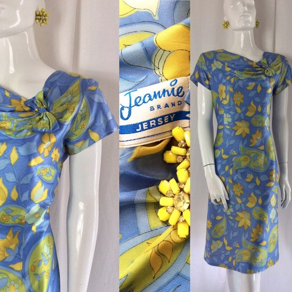 Great late 1940's Rayon Jersey Abstract Floral Dre