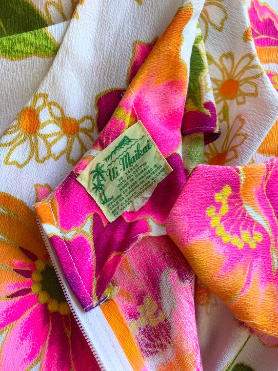 1960's Jewel Coloured Floral Cotton Barkcloth Max… - image 10