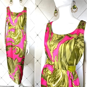 1960s Silk Abstract Floral Cocktail Dress .. UK 12 .. Label: Sophisticated Miss /California .. Original Vintage Sixties