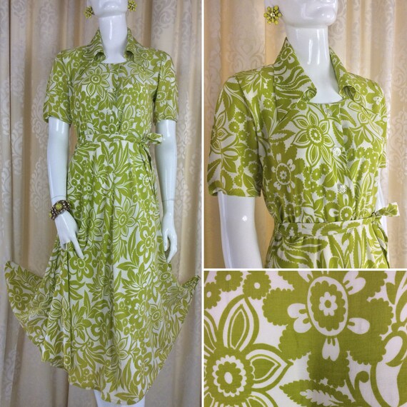 1940's Chartreuse Jacobean Paisley Print Viscose D