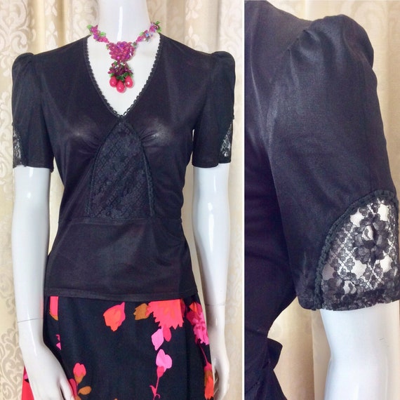 Fab Vintage 1970's does 1940's Black Nylon and Lac