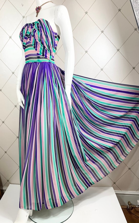 Gorgeous 1940's Georgette Stripe Strapless Gown a… - image 2