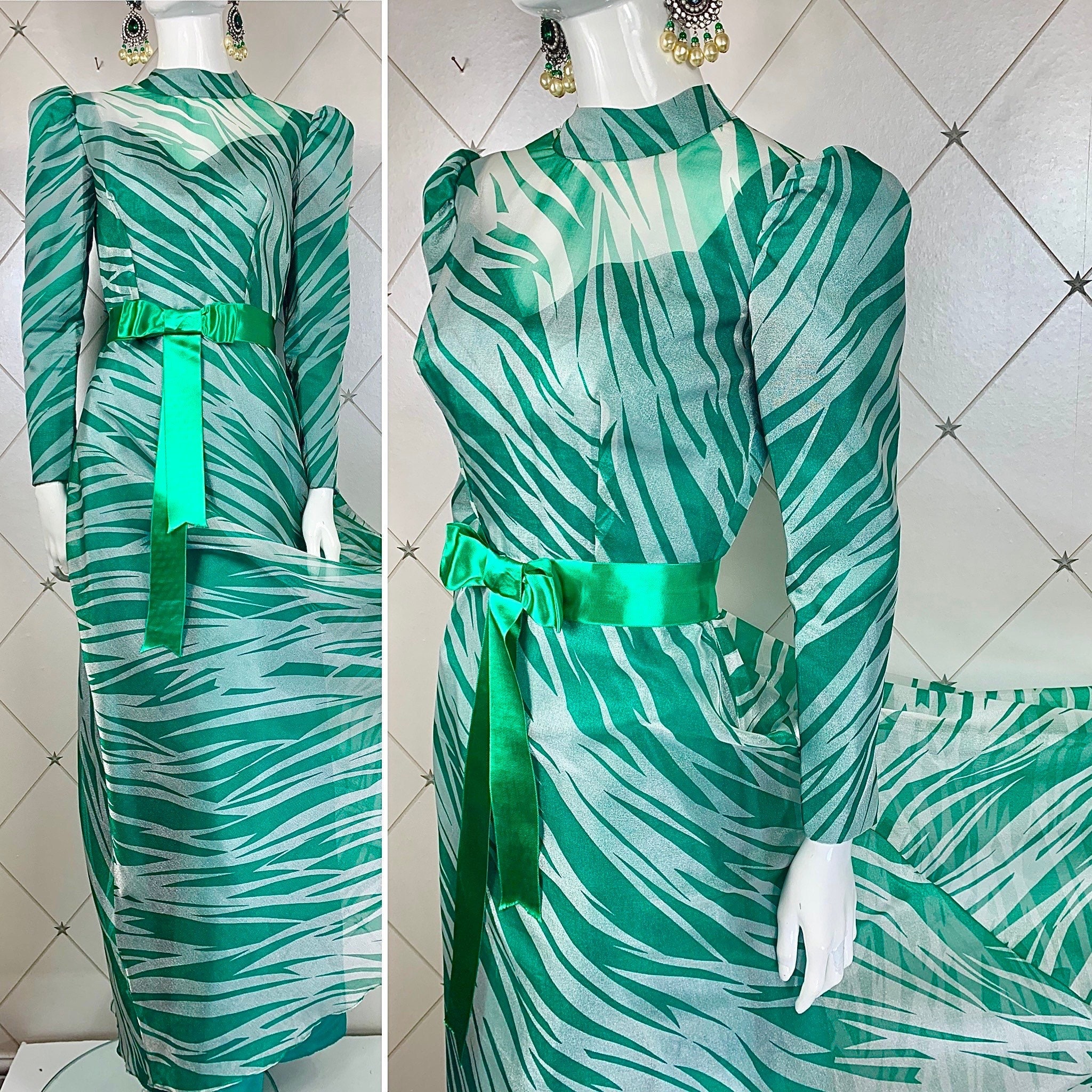 green emerald velvet dress New Womens Zebra Print Long Sleeve Flared Skater Swing Dress Stretchy Mini  Top Neon Green at Amazon Women's Clothing store main image 0