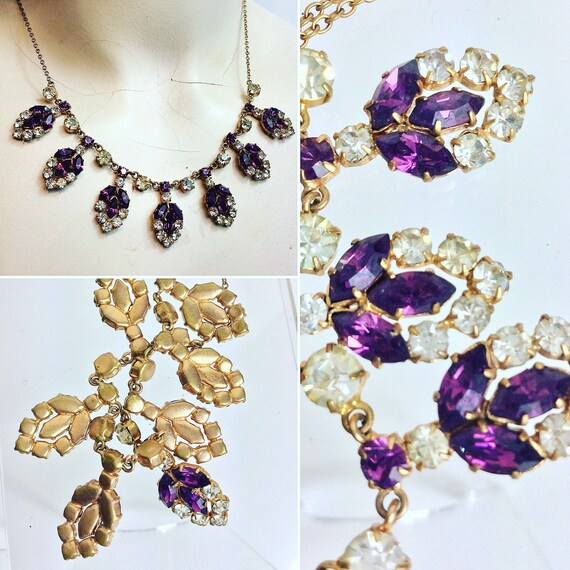 Gorgeous 1950's crystal gold leafs amethyst short princess necklace main image 0