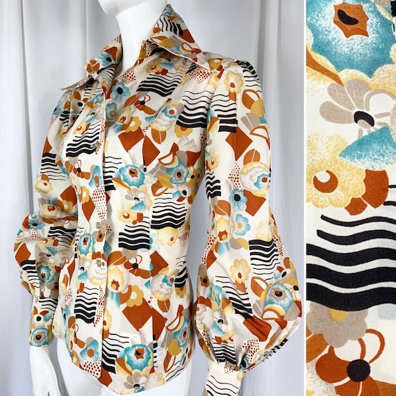 Fab 1970's Abstract Deco Print Shirt in the Style