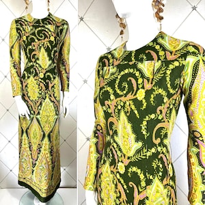 1970’s Abstract Paisley Print Maxi Dress .. UK 10 ..  Label: Rodney Dresses... Original Vintage Seventies 70’s
