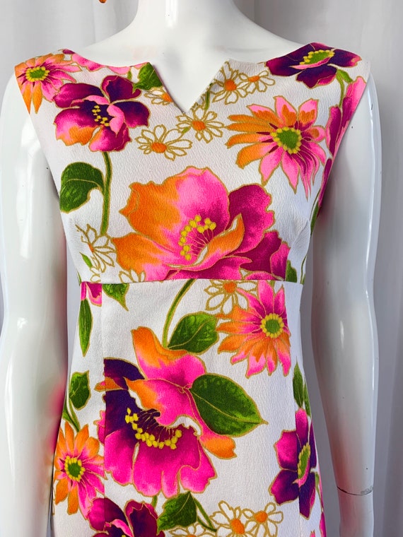 1960's Jewel Coloured Floral Cotton Barkcloth Max… - image 2