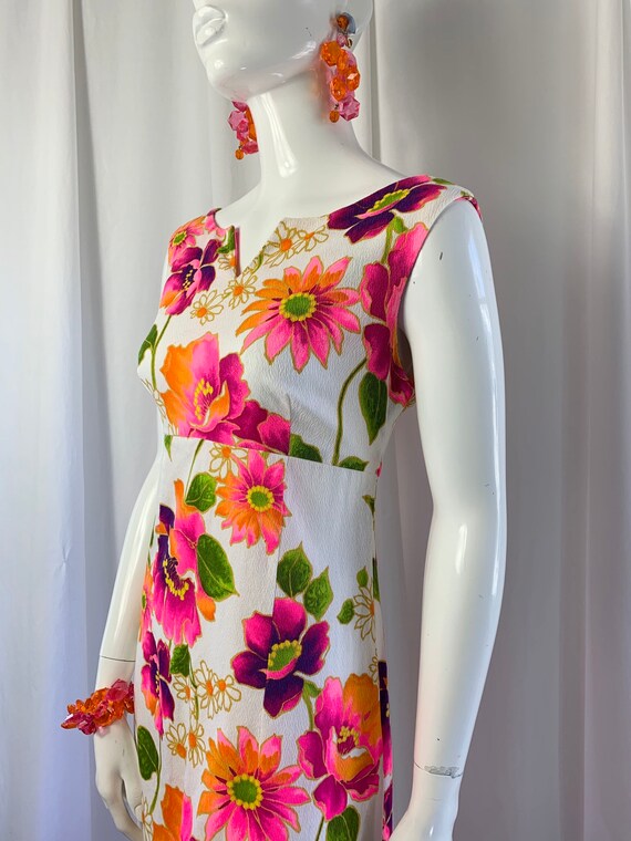 1960's Jewel Coloured Floral Cotton Barkcloth Max… - image 7