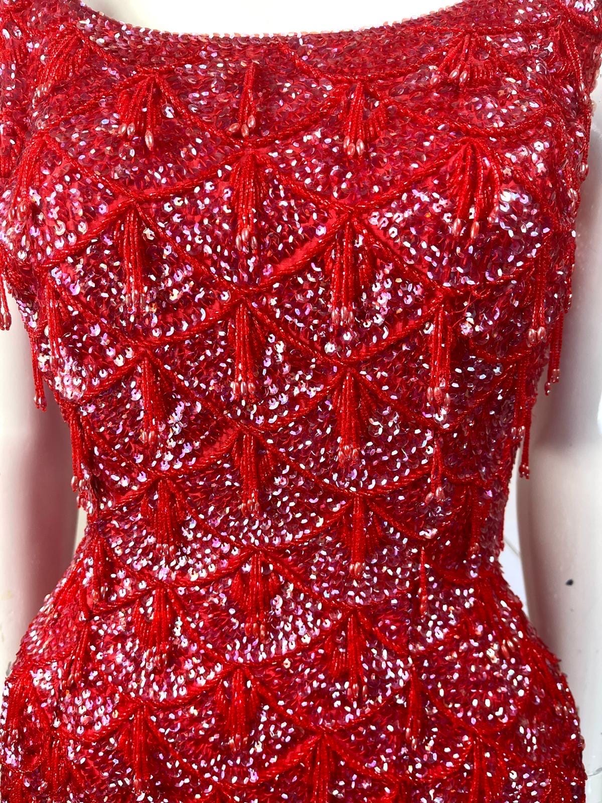 On Hold B* 1950s Lipstick Red Silk Sequin Glass Bead On Hold B* 1950s Lipstick Red Silk Sequin Glass Bead