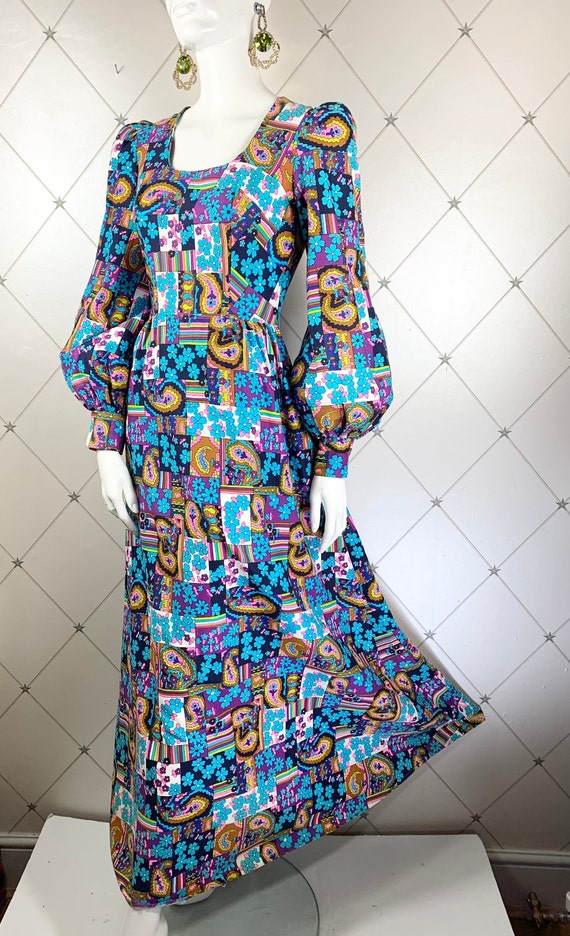 Late 1960s Psychedelic Mosaic Print Cotton Barkcl… - image 3