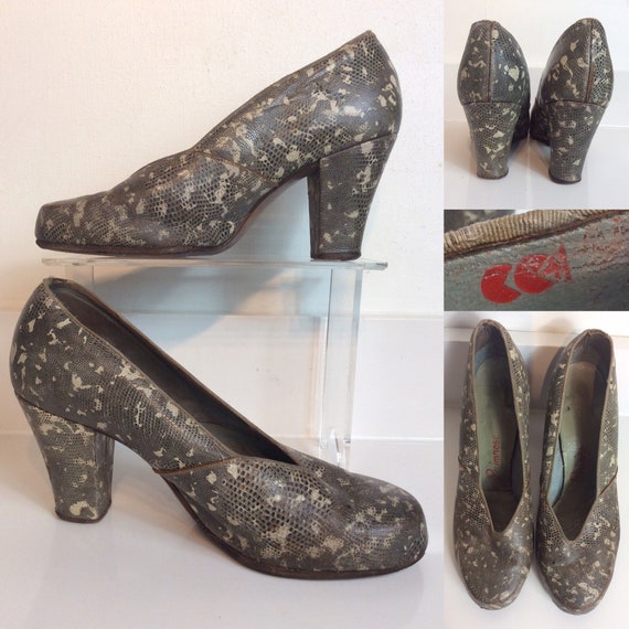 Amazing 1940's Faux Snakeskin all Leather Court Sh