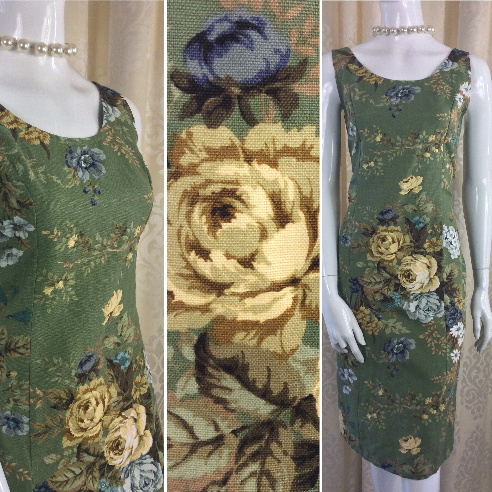 Image of Fab Vintage 's Floral Print Canvas Shift Dress .. Uk Size  Original Eighties 's