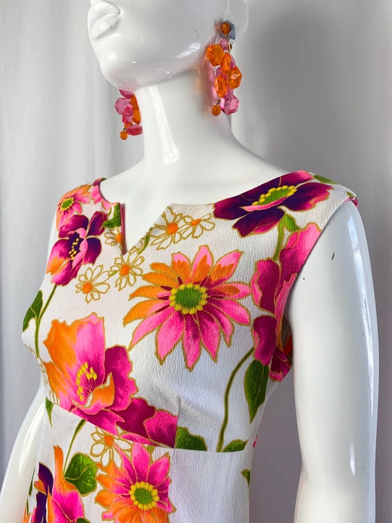 1960's Jewel Coloured Floral Cotton Barkcloth Max… - image 4