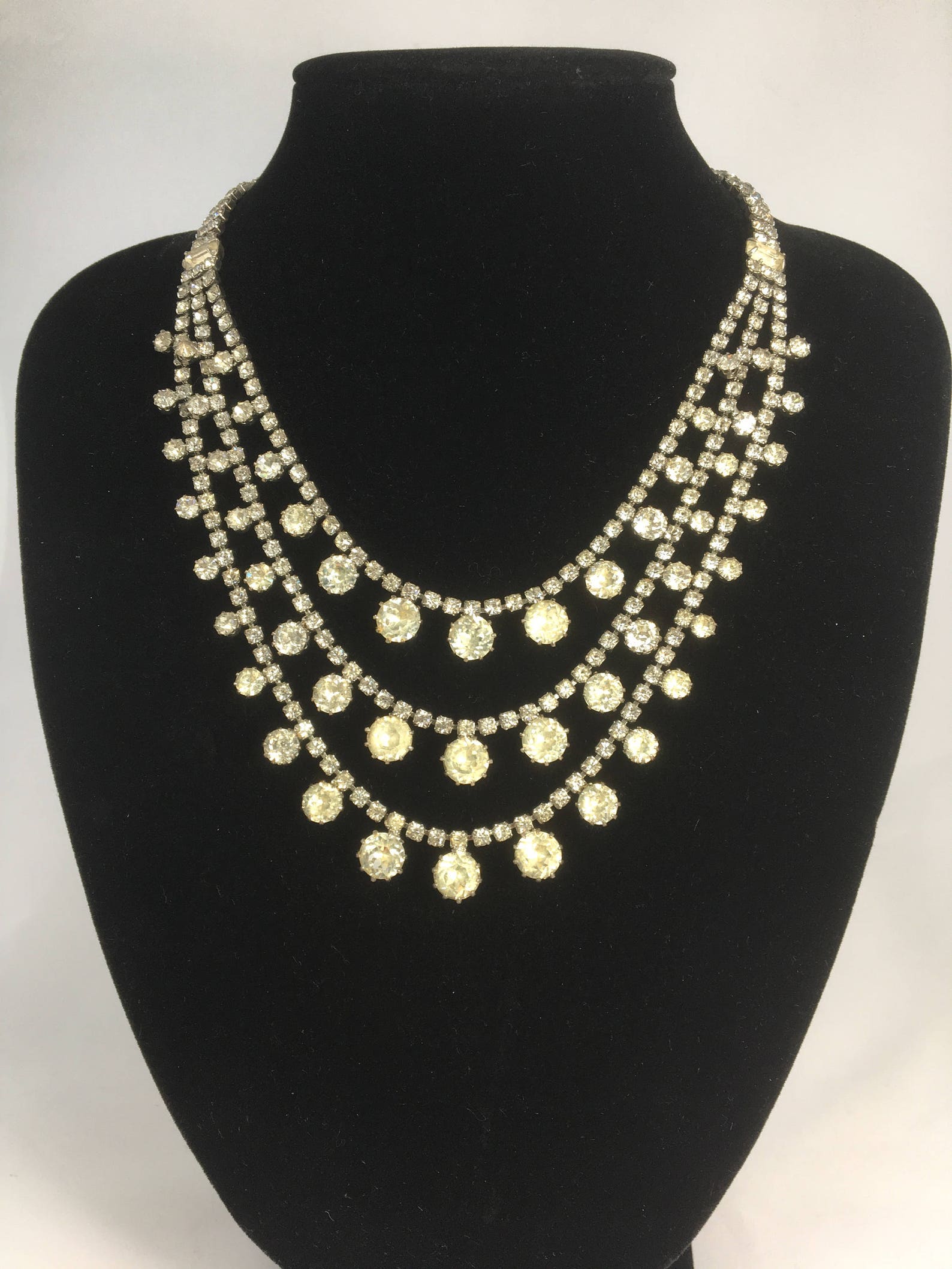Classic 1950's Three Strand Rhinestone Necklace Etsy