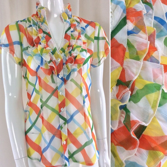 Lovely 1980's does 1930's Frilly Checked Print Chi