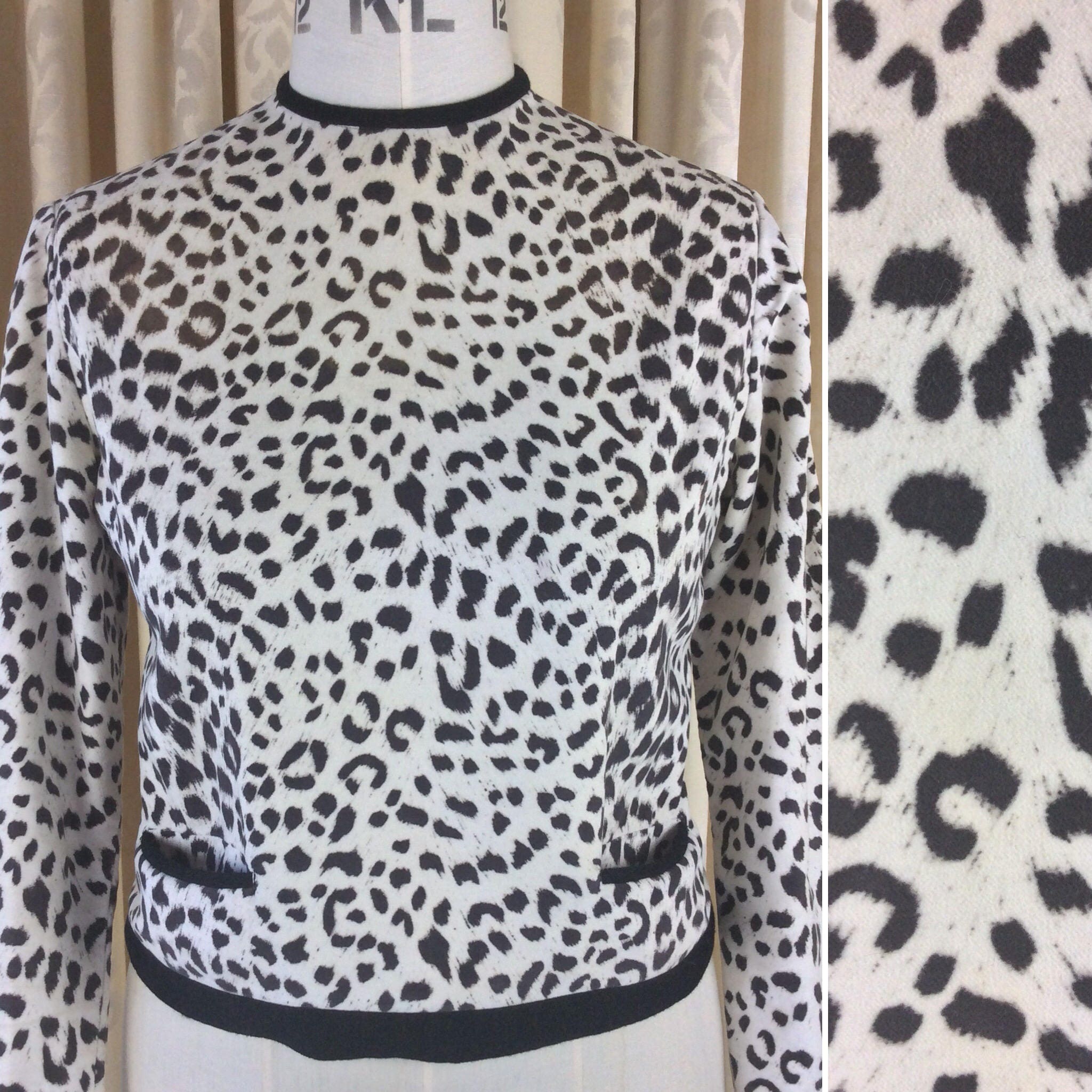 Image of Early 's Monochrome Leopard Print Brushed Cotton Top .. Label Rhona Roy For Richard Shops ... Uk  Original Vintage Sixties 's