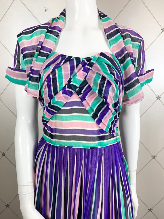 Gorgeous 1940's Georgette Stripe Strapless Gown a… - image 3