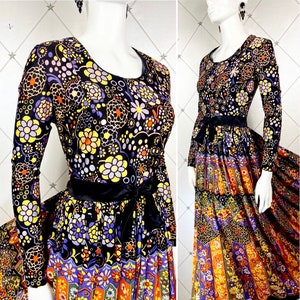1970's ' Millefleur ' Scattered Floral Maxi Dress .. Label: Berkertex ..Made in England .. UK 16 .. Original Vintage Seventies 70's