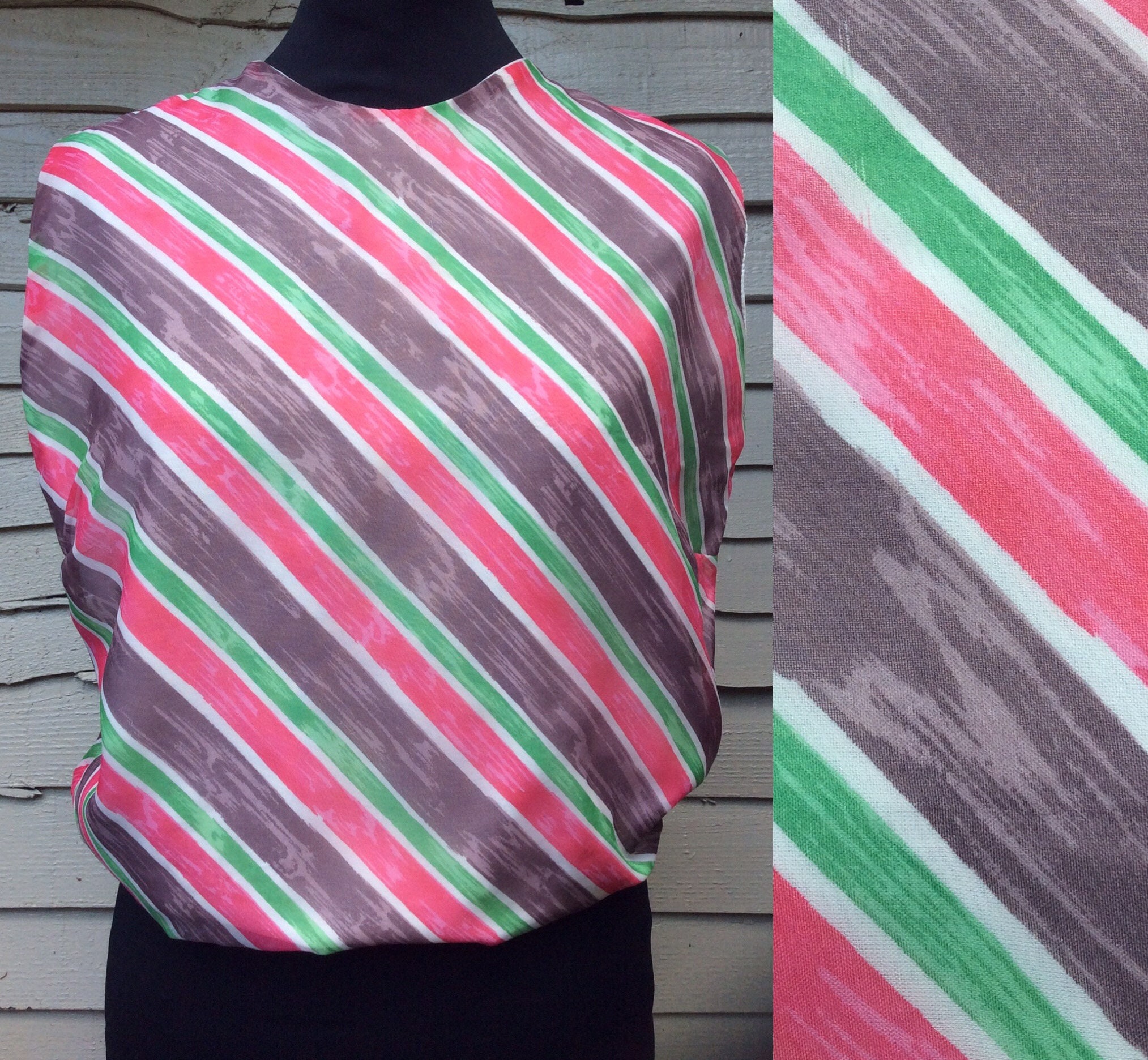 Image of Great 's Diagonal Stripe Print Sleeveless Back Buttoning Top .. Uk Size  Original Vintage 's Sixties