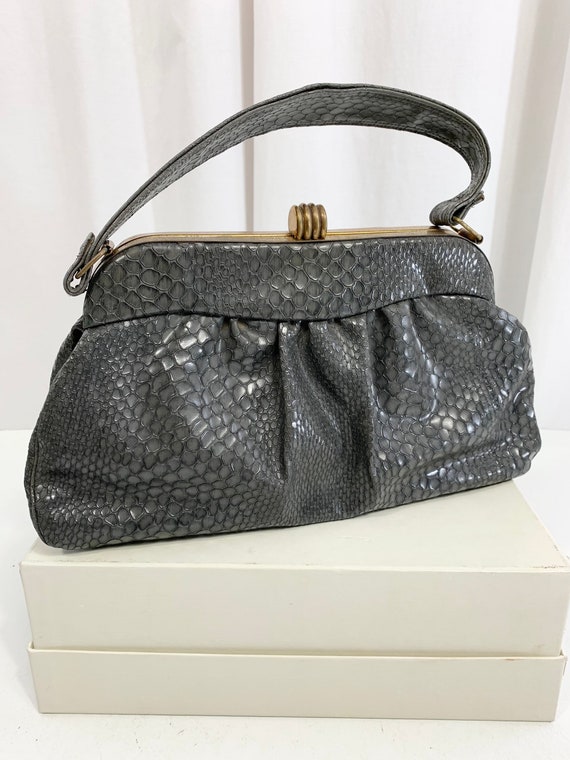1940's Faux Snakeskin Vinyl Handbag with Deco Styl