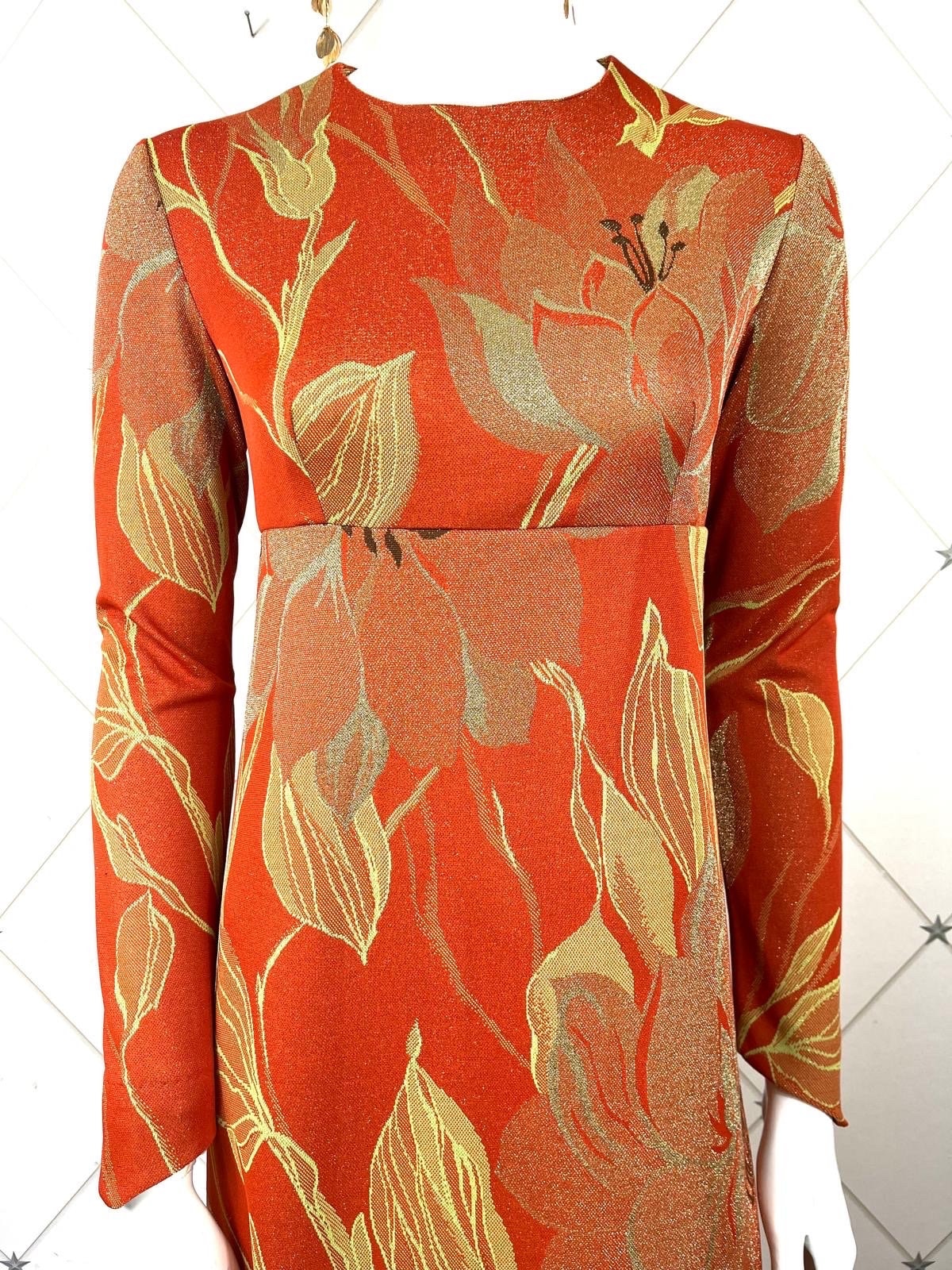Late 1960s Burnt Orange & Gold Lurex Floral Lily Jacquard Late 1960s Burnt Orange & Gold Lurex Floral Lily Jacquard