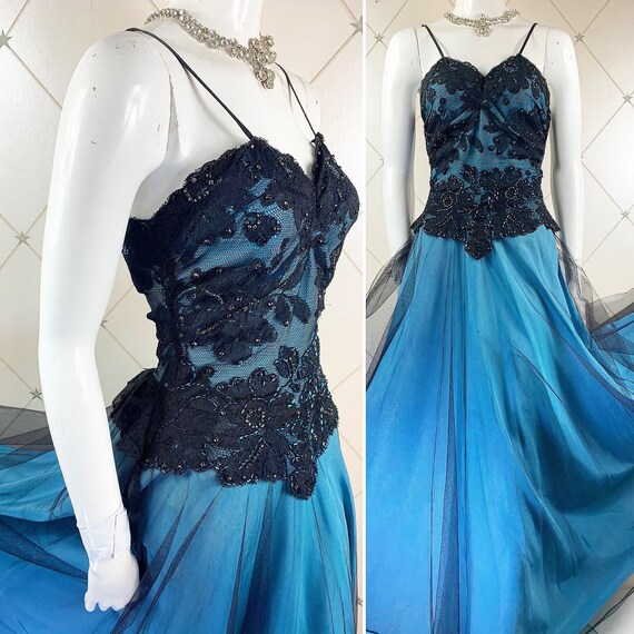 Late 1930's /Early 1940's Black Beaded Tulle & Lac