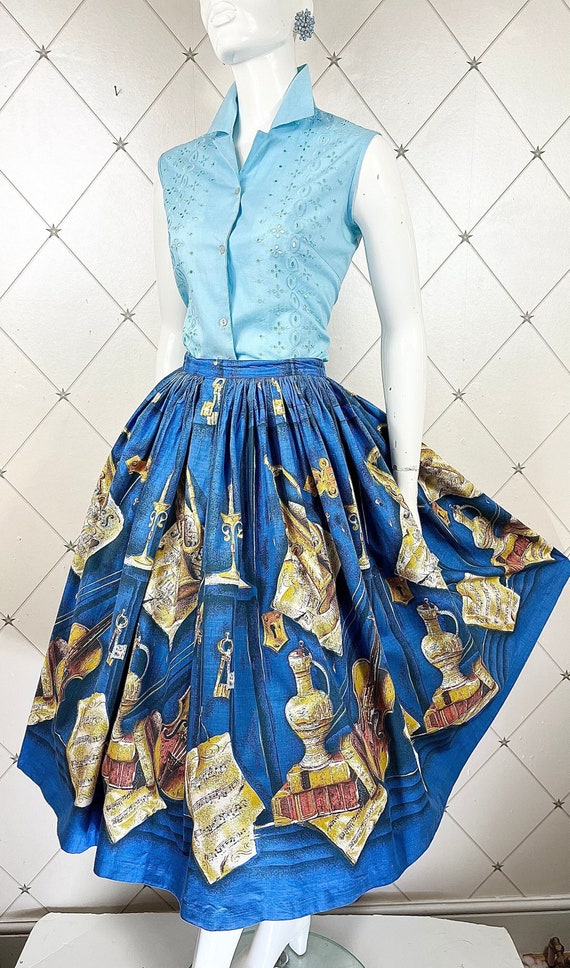 1950's Novelty Orchestra Print Cotton Skirt .. Vio