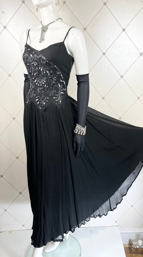 1940's Hollywood Glamour Jet Silk Chiffon Sequin … - image 4