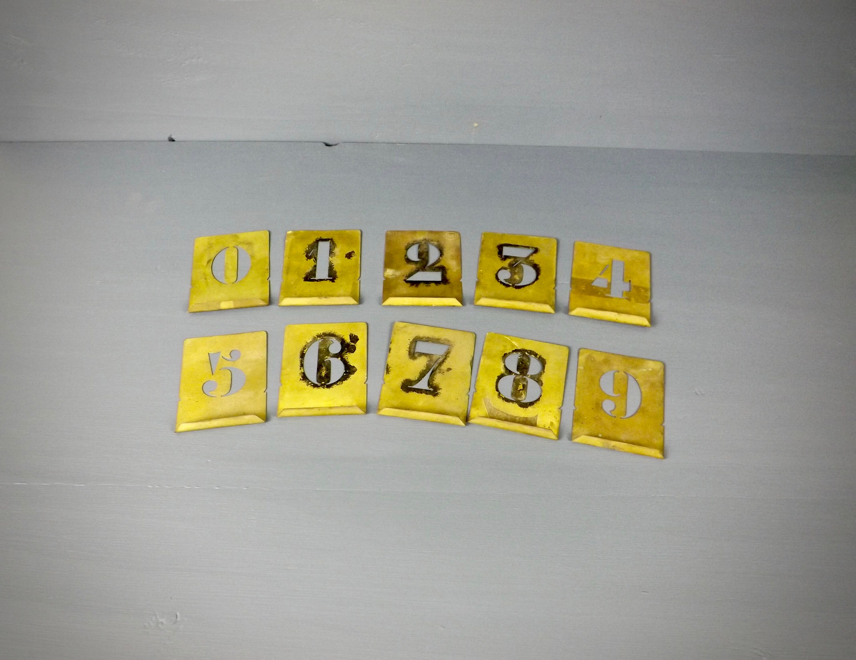 Vintage Français Brass Stencil Set Numbers Zero To Nine 0-9