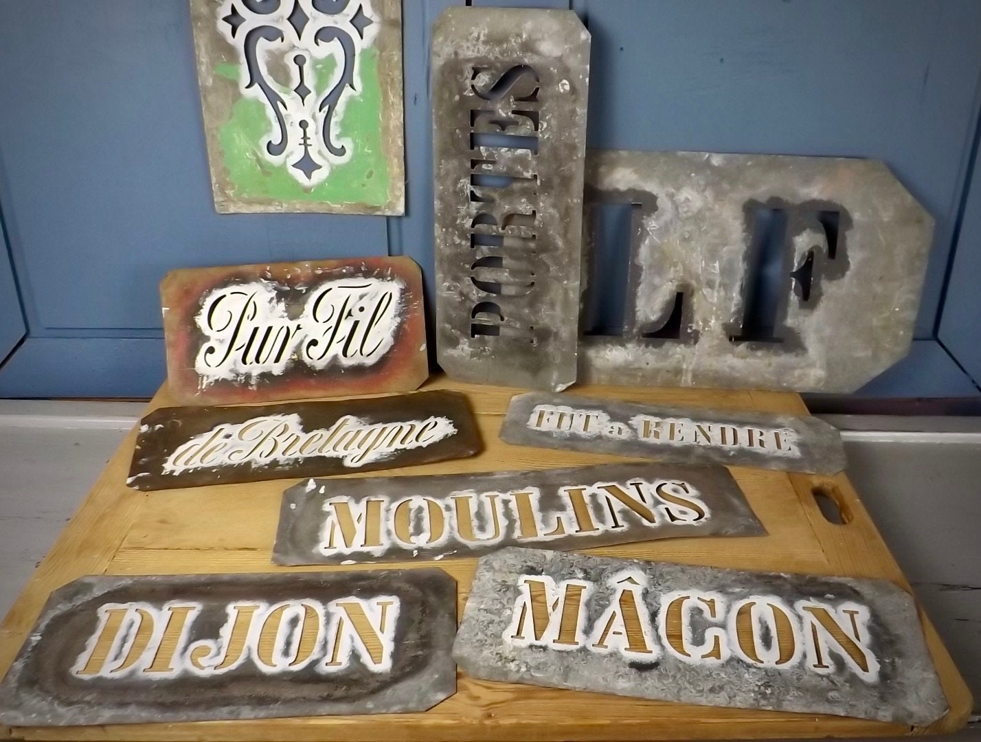 Vintage Français Zinc & Brass Stencils Of Large Proportions Collection Nine