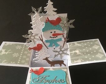 Beautiful snowman Christmas card with many small details handmade