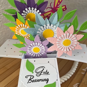 Carte pop-up fleurs colorées bon rétablissement