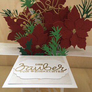 Carte de Noël poinsettias rouge foncé feuilles vertes dorées