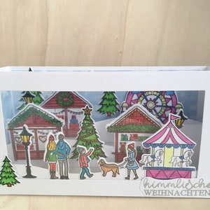 Tarjeta navideña Tarjeta de caja de sombra de línea delgada Mercado navideño
