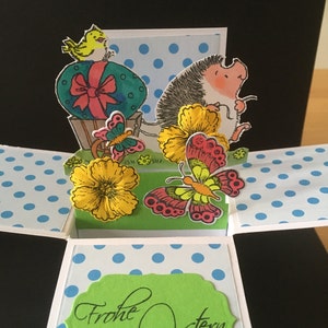 Carte de Pâques Hérisson Papillons Boîte de cartes pop-up 3D