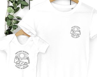 Personalisierte passende T-Shirts für Papa, Sohn, Tochter, Baby, Familie, Unruhestifter Design ideal für das erste Vatertagsgeschenk