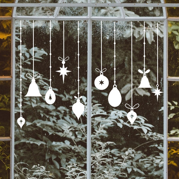 Christmas Bauble Window Decals, Christmas Decorations for Windows & Mirrors, Removable Static Cling Window Stickers, Holiday Advent Window