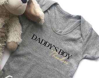 Personalised Daddys Boy Bodysuit, First Fathers Day Dad Gift, Daddy and Son Cute Baby Clothes