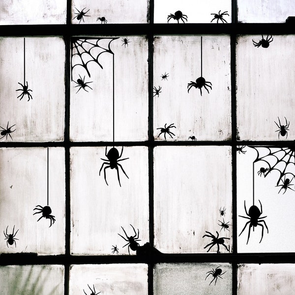 Spider Halloween Window Stickers, Spooky Season Decor, Creepy Scary Decorations, DIY Halloween Decoration, use on front door, garage, porch