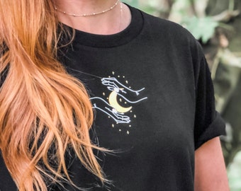 Moon Halloween Tshirt UK, Black Organic Cotton Shirt