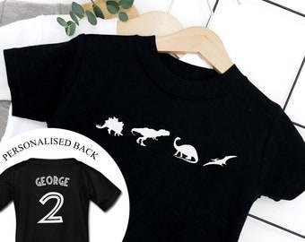 Dinosaur Birthday Shirt for Boys, Personalised Dinosaur Number Age Tshirt 1, 2, 3, 4, Add any age and name