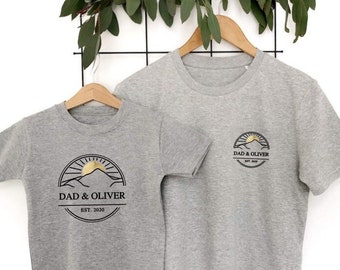 Personalised Daddy and Me T-shirts, First Fathers Day Gift Idea, Dad Matching Son & Daughter, Family Outfits for Outdoorsy Hiking + Camping