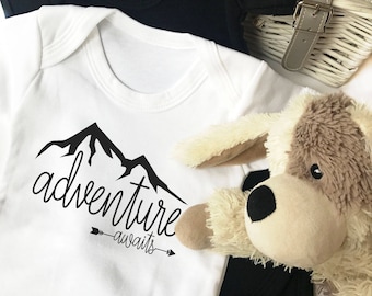 Adventure Awaits bodysuit | Climbing Baby Bodysuit | hand printed | gift | outdoors | mountain | nature | climber | climb | explore