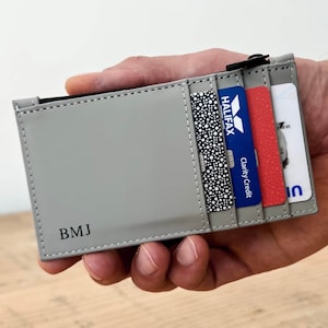 Carteira porta-cartões masculina personalizada com zíper, carteira fina para cartão de crédito feita de material reciclado ecológico, couro sintético vegano