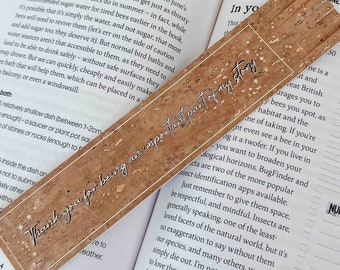 Thank You Cork Bookmark: "Thank you for being an important part of my story" made from Vegan Cork Leather