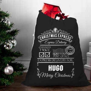 Black Santa Sack, Black Christmas Decorations, Santa Sack Personalised, Christmas Sack Large, Christmas Sack Personalised Large