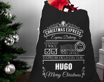 Black Santa Sack, Black Christmas Decorations, Santa Sack Personalised, Christmas Sack Large, Christmas Sack Personalised Large
