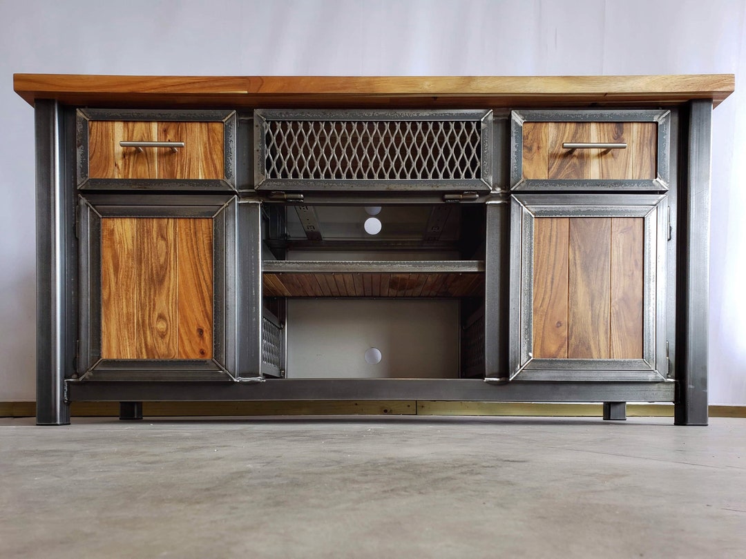 Teak Media Console - Modern Industrial Console Table - Entertainment ...
