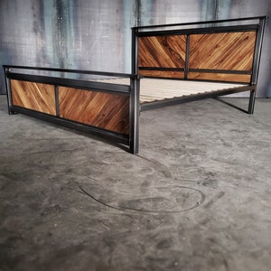 Platform bed, modern industrial headboard, foot board, and bed frame image 5